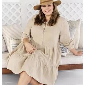 NWT TORRID Belle Isle Poplin Cotton Beige Feather Grey Shirt Dress SZ 3X 22/24